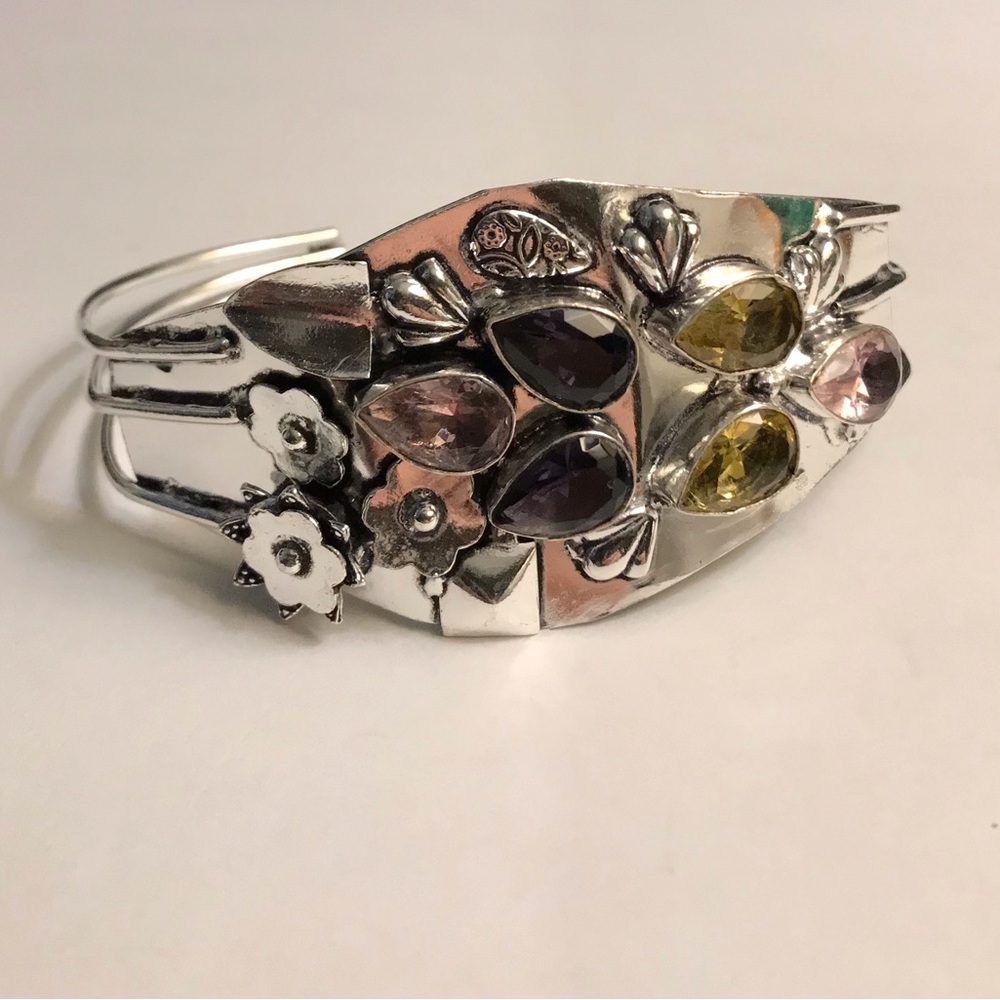 Amethyst Pink Amethyst  Citrine 925 Sterling Silver Cuff Bracelet